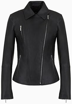 Armani Exchange Women's Eco Leather Moto Jacket, Black, X-Small at