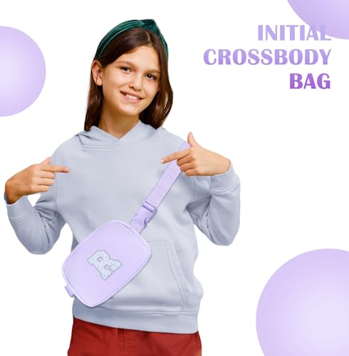 Image of COSHAYSOO Purple Cheer Belt Bag Personalized Cheerleader Gifts for Girls First Recital Dance Performance Team Gift Ideas Initial Fanny Pack Crossbody Purse Teen Girl Stuff Accessories Letter R