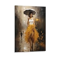 AYAROS White Umbrella Street Printed Canvas Posters Retro Gorgeous Dressed Women Wall Decor Suitable for Living Rooms Bedroom