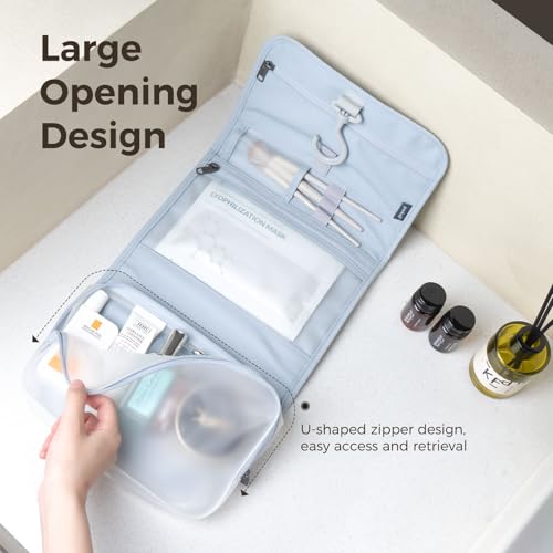 pack all Hanging Travel Toiletry Bag, Foldable Cosmetic Bag with Multiple Compartments, Water-Resistant Makeup Bag for Toiletries, Accessories (Light Blue)4