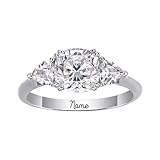 SISGEM 1.5 ct Moissanite Trilogy Engagement Ring for Her Cushion Cut Centre Moissanite 3-stone Engagement Ring with Baguette Cut, S925 Silver White Gold Plated for Engagement Wedding Christmas