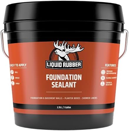 Liquid Rubber Concrete Foundation and Basement Sealant - Indoor & Outdoor Waterproof Coating, Easy to Apply, Black, 3.78 Litres