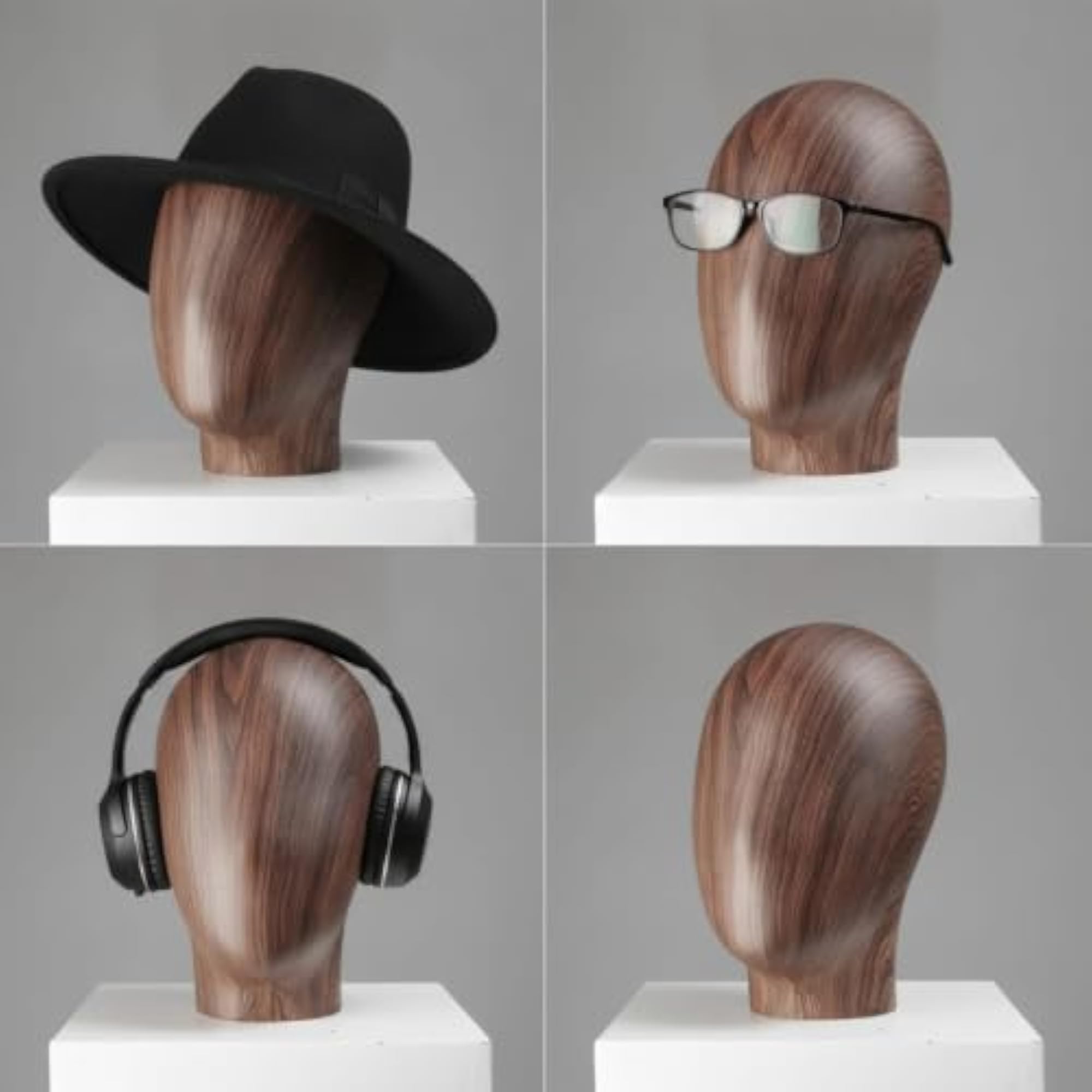 Natural Wood-Grain Tabletop Hat Display Model Head with Stand