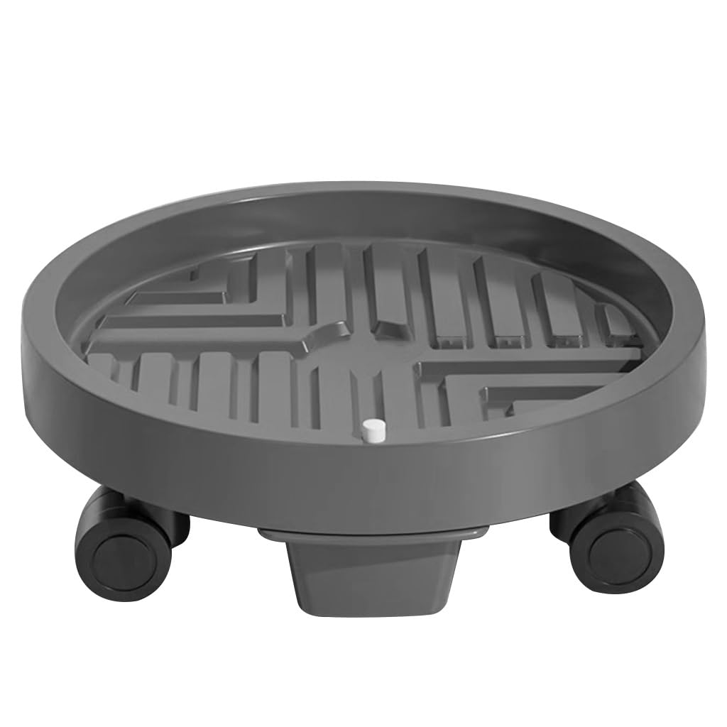 OLSKFUH Plant Caddy With Wheels, Mobile Flower Pot Tray For Indoor Potted Plants, Universal Wheel Water Catching Tray, Round Base With Pulley,Gray a-13.4in