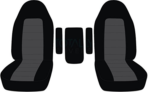 TOTALLY COVERS Compatible with 1999-2001 Ford F-150 F-250 F-350 Two-Tone Truck Captains Chairs Seat Covers w 3 Armrest Covers (1 per Seat + Center): Black & Charcoal (21 Colors) F150 F250 F350