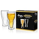 Dragon Glassware Beer Glasses, Lead-Free Insulating Double Walled Upside Down Clear Glass, Comes in Luxury Gift Packaging, 13.5-Ounce, Set of 2