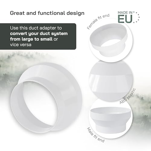 Vent Systems Kanal Reduzierstück Adapter Verbinder Fitting Rohr Erhöhung Reduzierstück Konus für HVAC Lüftungssysteme ABS Kunststoff PVC Rohr (100 mm bis 125 mm)