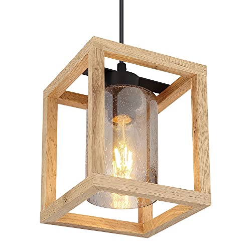 Pendellampe Hängeleuchte Wohnzimmerlampe Esszimmerleuchte Küchenleuchte, Metall Glas MDF rauchfarben dunkelbraun, Höhe anpassbar, 1x E27, H 120 cm