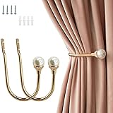 2 Pack Curtain Holdbacks Wall Mounted Curtain Tiebacks Hooks Plastic Pearl U Shape Curtain Tiebacks with Screws Curtain Ties for Home Office-Gold
