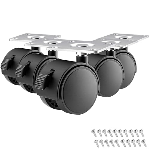 YIOVVOM 1-inch Furniture casters with Brake Set of 5，Replacement cart Plastic casters, Black Nylon Plastic Small Swivel casters with Screws, Used for workbenches and Moving Drawer Cabinet Table