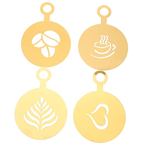 PRETYZOOM 4Pcs Stainless Steel Coffee Stencils Milk Templates for Latte Art Coffee Decorating Tools for Cappuccino and Espresso and Reusable Designs
