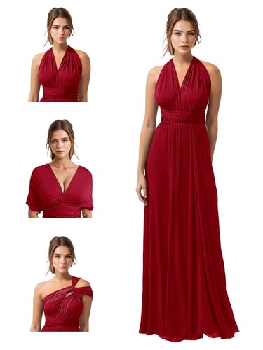 JAEDEN Bridesmaid Dresses Multiway Convertible - Long Bridesmaid Dresses Chiffon Pleat 2026 Burgundy