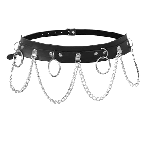 Damen Punk Gürtel Taillenkette Schwarz Gothic Kettengürtel Taillengürtel Punk Rave Gürtel Körperzubehör Goth für Frauen und Mädchen
