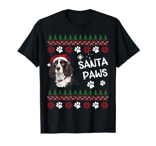 Lindo Springer Spaniel Inglés Perro Ugly Christmas Santa Paws Camiseta