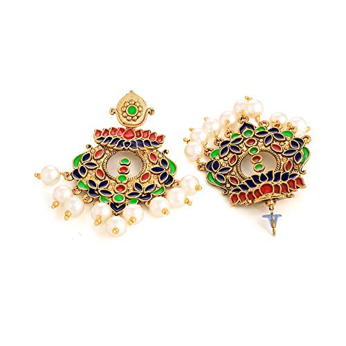 Image of Yellow Chimes Beautifully Enamelled Stylish Gold Plated Meenakari Chandbali Earrings for Women and Girls