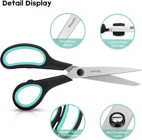 Image of iBayam 8.5 inch All Purpose Sharp Black Scissors, Comfort-Grip Handles, 24-Pack | 2.5MM Thick Blade, School Student Teacher Classroom Must Have, Office Desk Home Sewing Fabric Supplies, Right & Left Handed