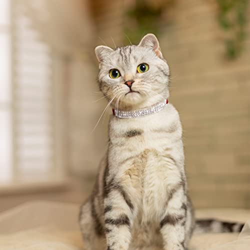 Bingpet Adjustable Cat Collar Soft Velvet Safe Collars Bling Diamante With Bells, Red #TOP5