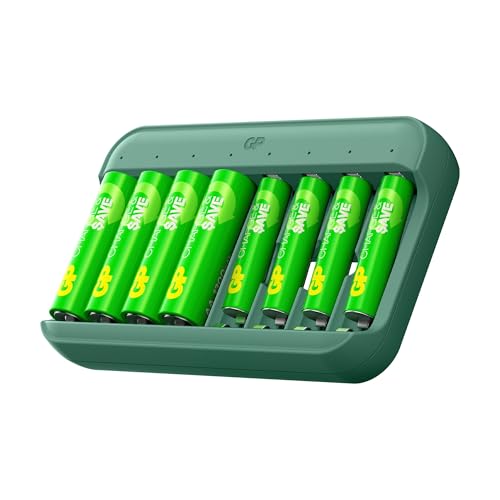 Chargeur pour Piles Rechargeables AA et AAA avec 4 Piles AA et 4 Piles AAA Minh Rechargeables |GP Charge & Save |Chargeur Rapide USB