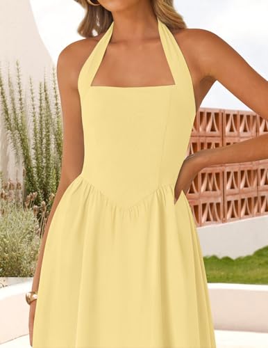 Image of ZESICA Women's Summer Sleeveless Halter Midi Dress 2026 Off Shoulder High Waist Flowy Formal Wedding Guest Long Dresses