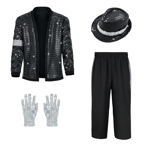 NEKIFUI Boys 70s jacket Disco Outfits Pop King costume for kids Dance Star Set(Z3757,L)