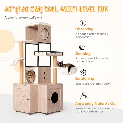 Torre moderna para gatos con rascador y cojín lavable miniatura 5