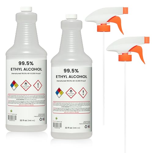 99.5% Denatured Ethyl Alcohol 40-B, 200 Proof – 32oz Spray Bottle (Pack of 2), Made in USA for Cleaning