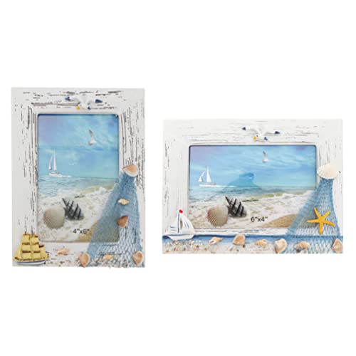 Didiseaon Vintage Home Decor Mediterranean Photo Frame Marine Theme Picture Frames Creative Wooden Photo Frame For Nautical Beach Themed Home Coffee Shop Decoration (2Pcs) Wooden Picture Frames #TOP14