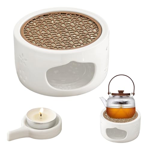 CLIUNT Scalda Teiera in Ceramica, Fornello Teiera con Stuoia e Portacandele, Scaldino per Teiera Design Cavo, per caffè, lumino, Stabile Non Fa Rumore - Adatto a Tutte Le teiere