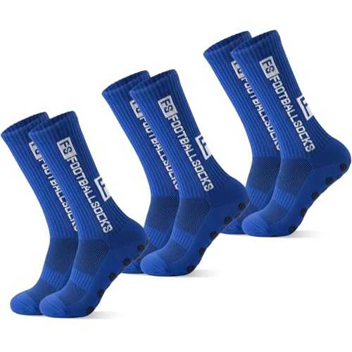 FWHFNB 3 Pares Calcetines Deportivos Antideslizantes,Calcetines de fútbol Hombre y Mujer,39-46 Calcetines Antideslizantes Futbol,para Fútbol,Running,Entrenamiento (Azul)