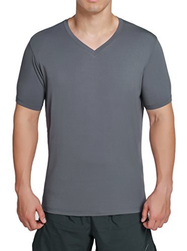 worboo Men's V-Neck Bamboo Viscose Undershirt - Ultra Soft,Original Fit (Medium, Dark Gray)
