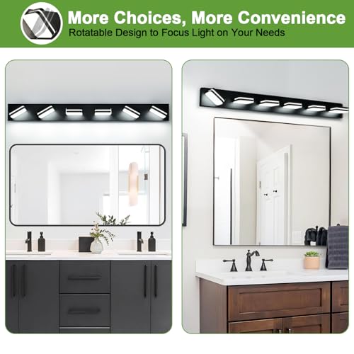 Image of Torondo 360 Rotate LED Bathroom Vanity Light Fixtures, Acrylic Vanity Lights for Bathroom, Modern Wall Lighting Fixtures Over Mirror Living, Matte Black, Natural White, 6-Light, 39-Inch