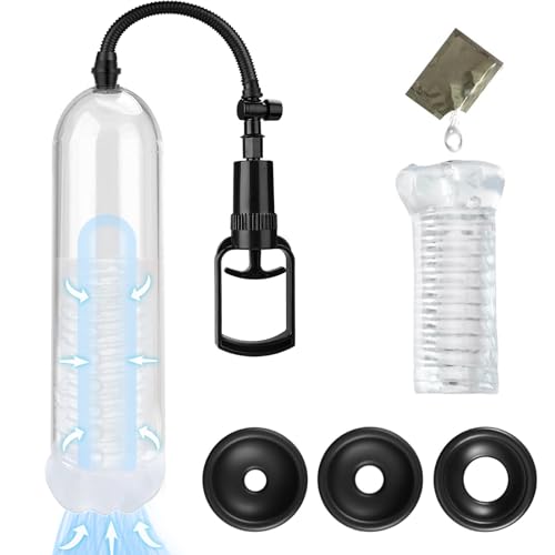 手動制御ペニスポンプ 長い透け感のあるオナホール 3つのシリコンリング 負圧真空 透明 ペニス牽引 吸引ポンプ 携帯便利 大人のおもちゃ 男性用アダルトグッズ - 画像1