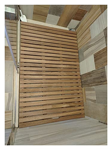 Badematten Badteppich Badezimmerteppich Innen Außen Dusche Matte Non Slip, Teakholz Badezimmer Matten / Slatted Bodenmatte Für Rv Duschen / Bad, Große Erhöhte / Erhöhte Fuß Trocken Matte Board Winter Cover