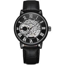 RORIOS Mens Watches Mechanical Skeleton Automatic Watch Luminous Watch with Leather Strap Self-Winding Wrist Watch