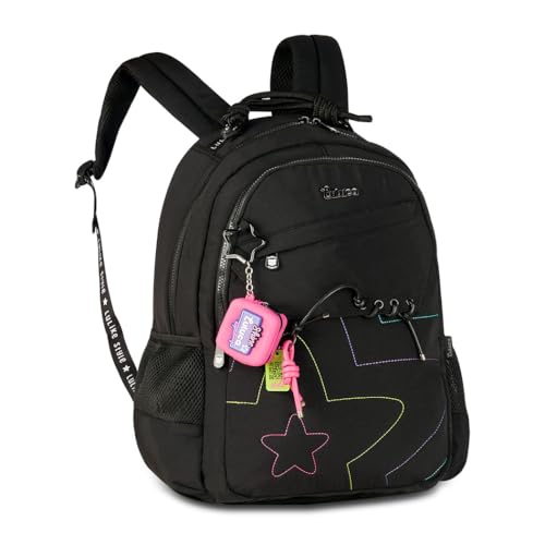 Mochila de Costas Oficial Luluca Escolar Juvenil Menina Grande LU27030 Soft Bolso Antifurto (Preto)