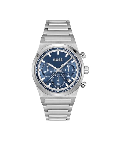 BOSS Chronograph Quartz Watch for Men CANDOR CHRONO Collection with Silver Stainless Steel Bracelet - 1514250
