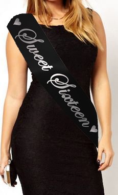 Birthday Girl Sweet Sixteen 18 and legal 21 today Sash 16th 18th 21st 30th 40th 50th 60th Party Gift - 1001 (Sweet Sixteen Black)