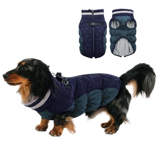 CITÉTOILE Abrigo de Invierno Con Arnés Para Perros, Chaqueta Cálida Impermeable Con Forro Polar, Chaleco Reflectante Resistente al Viento Para Perro Salchicha, Bulldog