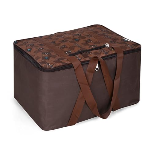 Image of Kuber Industries Storage Bag | Clothes Storage Attachi Bag | Underbed Storage Bag | Zipper Storage Bag | Wardrobe Organizer with Handle | Travel Attachi Bag | Flower Check | Large | Brown