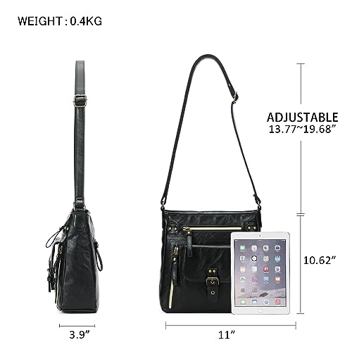 Image of KL928 Women's Crossbody Purse Bags Medium PU Leather Multi-Pocket Handbag | Medium size, multiple pockets, compartments, adjustable strap, zipper, fits 7.9 inch iPad, phone, wallet, shop, work, travel