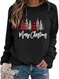 WIEIYM Weihnachtspullover Damen Sweatshirt Weihnachtsbaum Druck Rundhals Langarm...