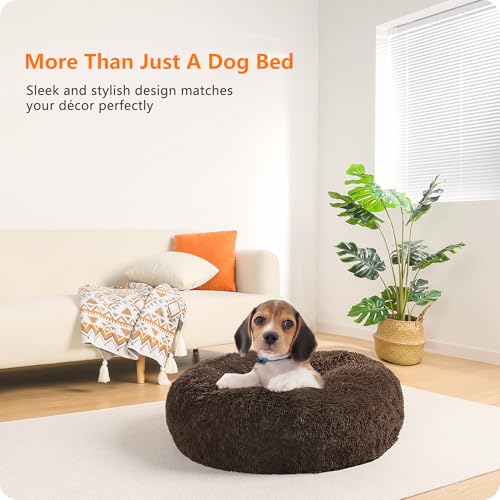 HMTOPE Orthopädisches Hundebett rund Hundekissen Hundesofa Katzenbett Donut Kuscheliges Hundekorb Waschbar, 60 cm Ø, Braun