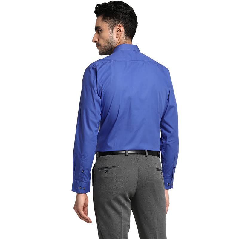 Image of Turtle Men Cotton Blue Slim Fit Solid Formal Shirts