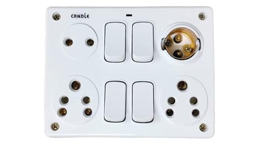 CANDLE 6AMP. Unbreakable 4 Switch 4 Socket/OUTLETS 4+4 with Box with Indicator Switch Scoket Board (Pack of 1pc.)