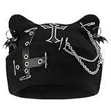 Quxyxso Punk Cross Goth Hat, Women's Cat Ear Bat Wing Beanie Knit Hat, Knitted Y2k Hat Accessories Winter Outdoor Streetwear Black