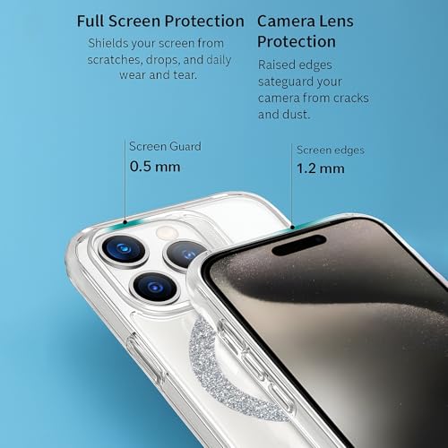 Image of AIBEX Back Cover Case Compatible with iPhone 15 Pro Max | Glitter Ring Cute Shiny Colorful Bling Case (Compatible with Magsafe) | Transparent PC+TPU Glossy Shiny Cover for Girls & Women - Silver