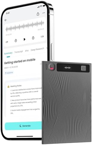 Mobvoi TicNote 64GB AI Voice Recorder with Memory, Case, App Cont...
