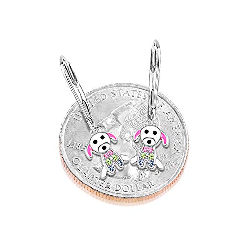 Kids Hoop Earrings, Cute Dog Earrings For Girls, Hypoallergenic White Gold Toned Jewelry With 925 Silver Leverbacks, Earrings With Colorful Crystals, Small Earring With Hoops For Kids #TOP4