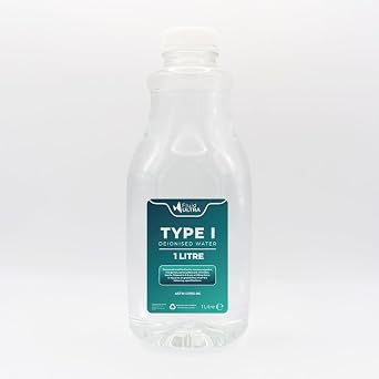 ASTM Type I Ultra-Pure Lab Grade Deionised Water | 1L - Sterile Gamma Irradiated Bottle | Ideal for Microbiology, Academic, and Research Applications Type 1 ASTM D1193-06 | Fluid Ultra