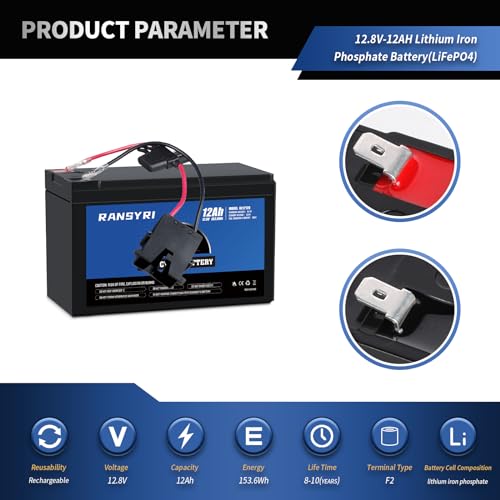 Ransyri R-1212 12V 12Ah Lifepo4 Replacement Battery Compatible With Fisher Price Power Wheels 2000+ Deep Cycles Lithium Battery thumb #2